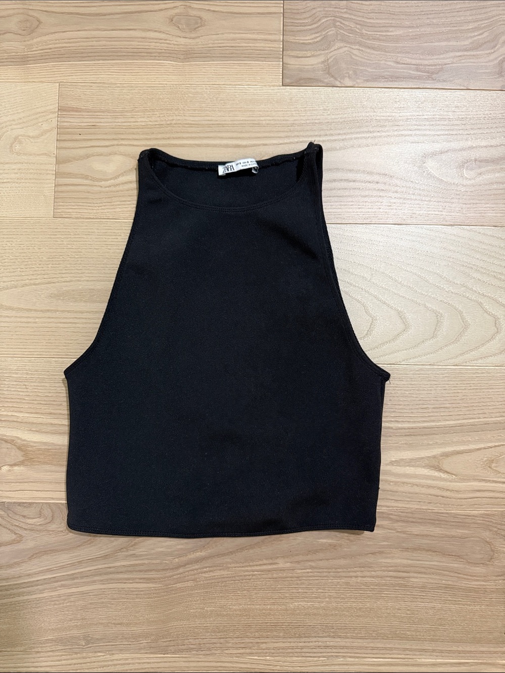 ZARA Black Ribbed Cropped Tank - High Neck Sleeveless
